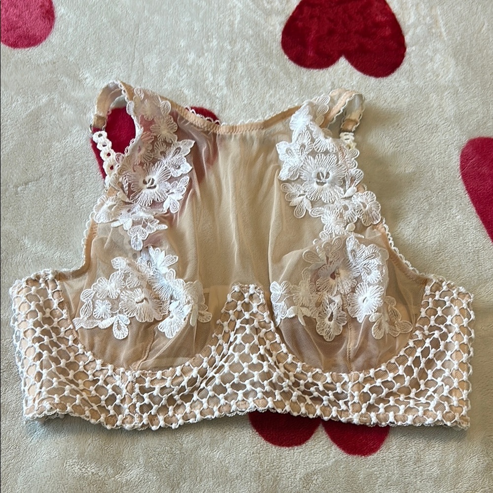 Victoria Secret Lace Mesh Bralette with Floral Embroidery